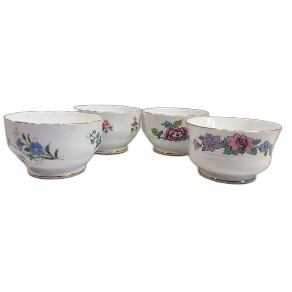 Staffordshire Bowls 4 Sherbert/Dessert/Fruit/Dip  Signed Patterns Vary Excellent